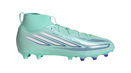 Adidas F50 SPARKFUSION LEAGUE Mid Cut Firm Ground / Artificial Ground Soccer Cleats Kids - Clear Mint / Cloud White / Solar Purple