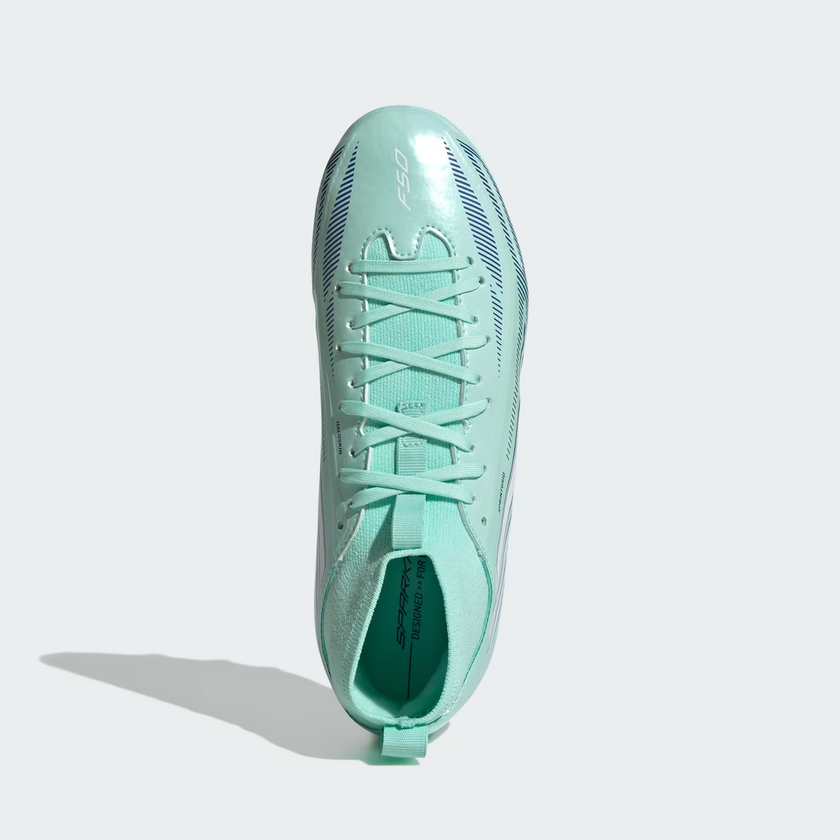Adidas F50 SPARKFUSION LEAGUE Mid Cut Firm Ground / Artificial Ground Soccer Cleats Kids - Clear Mint / Cloud White / Solar Purple