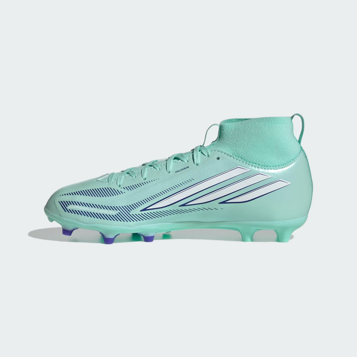 Adidas F50 SPARKFUSION LEAGUE Mid Cut Firm Ground / Artificial Ground Soccer Cleats Kids - Clear Mint / Cloud White / Solar Purple