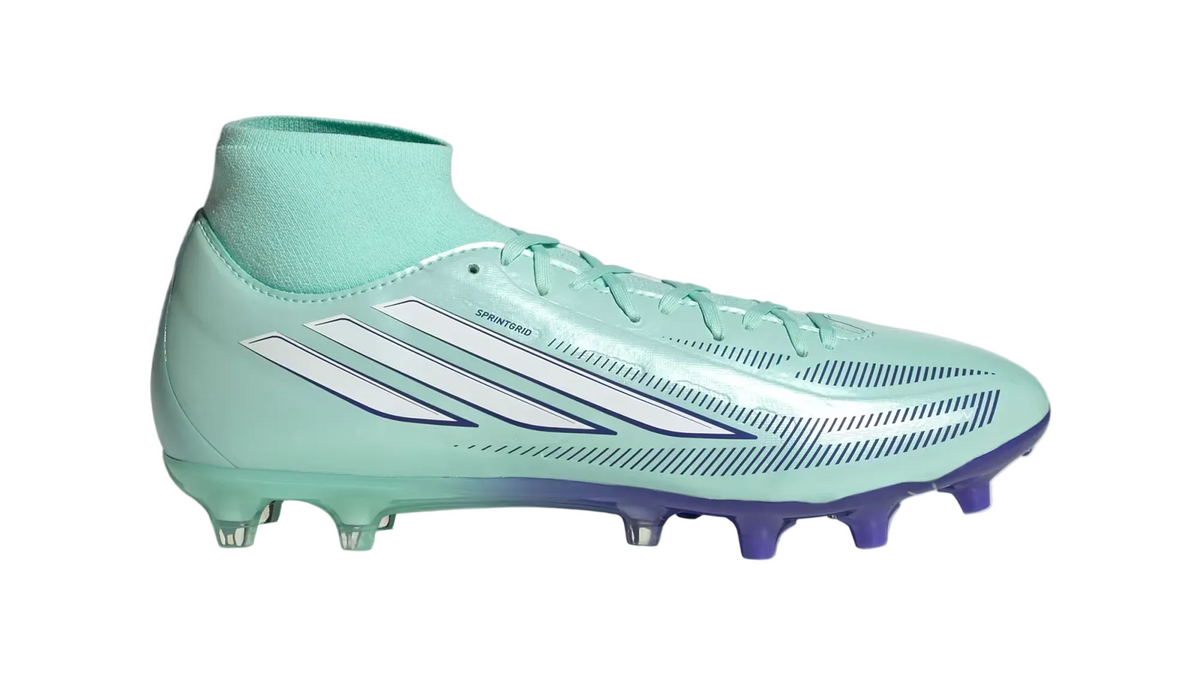 Adidas F50 Sparkfusion League Mid Cut Firm Ground / Artificial Grass Soccer Jr Cleats - Clear Mint / Cloud White / Solar Purple