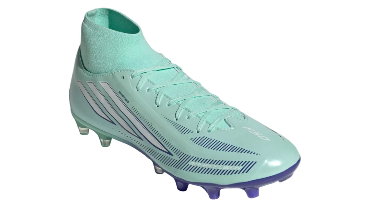 Adidas F50 Sparkfusion League Mid Cut Firm Ground / Artificial Grass Soccer Jr Cleats - Clear Mint / Cloud White / Solar Purple